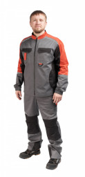 Костюм летний мужской Мега-Тех КОС 407 т.серый/черный/красный куртка + п/к ПРОФ