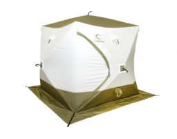 Палатка зимняя куб СЛЕДОПЫТ Premium Long 2,35х2,0 м S по полу 4,7 кв.м 3 слоя оливковый/белый