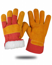 Перчатки утепленные STRONG спилковые комбинированные РЛ мех искусственный белый