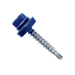 Саморез 4,8*35 сверло,гол.шестигр.с шайбой, RAL 5002  (синий)  Pront