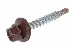 Саморез 4,8*35 сверло,гол.шестигр.с шайбой, RAL 8017 (Шоколадно-коричневый)Pront