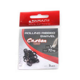 Вертлюг Namazu Pro ROLLING RIBBED SWIVEL, латунь, цв. Carbon, р. 1/0, test-72 кг (уп. 5 шт)